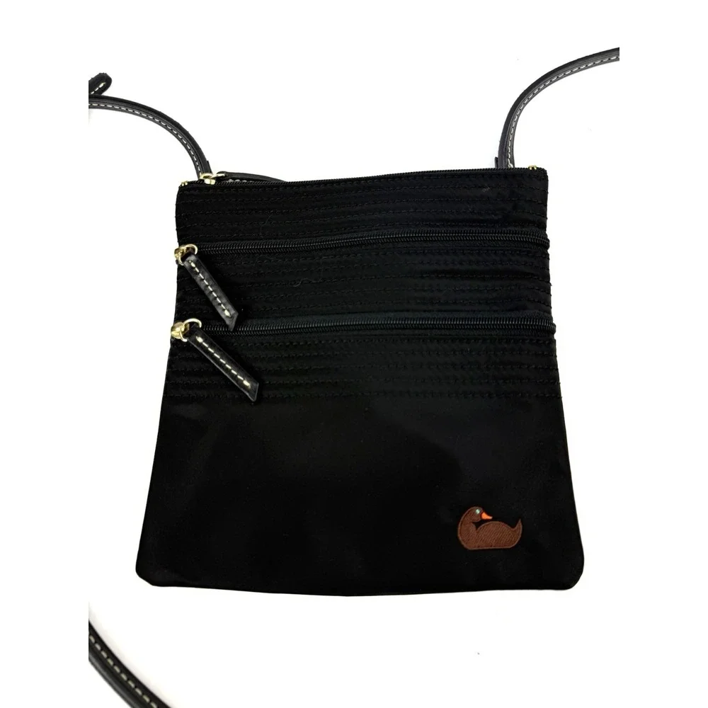 Dooney & Bourke North South Triple Zip Crossbody Bag Black Nylon Handbag Used 1x